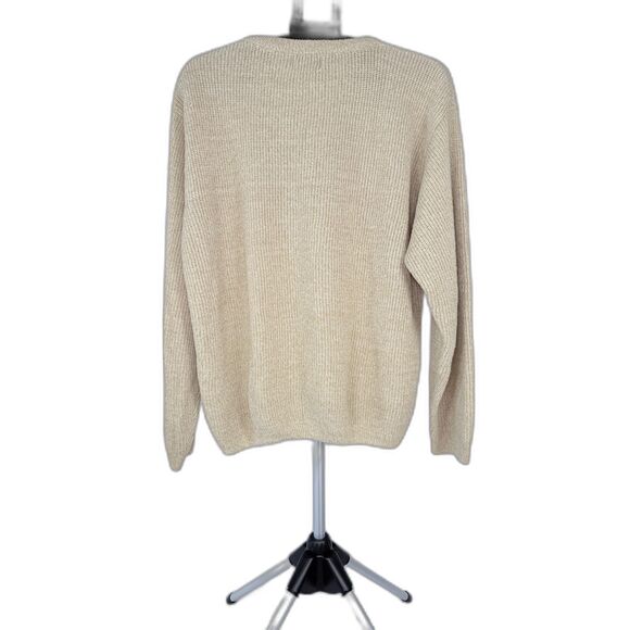 Vintage 90s Wrangler Hero Ribbed Knit Sweater Oatmeal Tan Large Grandpacore - Picture 2 of 6
